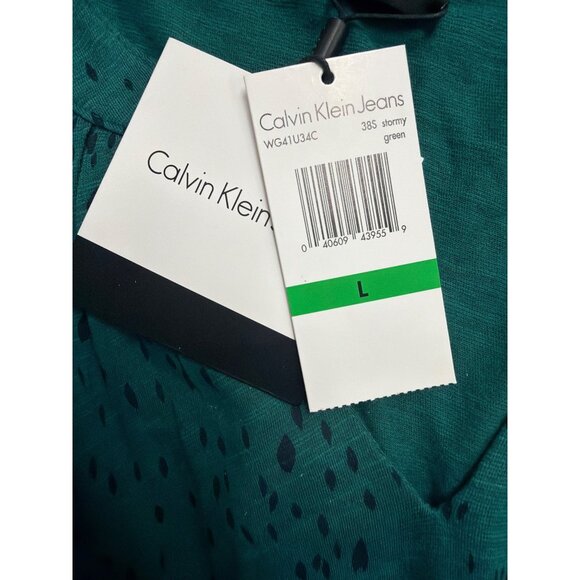 Calvin Klein Jeans Womens Teal Cotton Blend Patterned Tunic Top Sz L - Picture 12 of 14